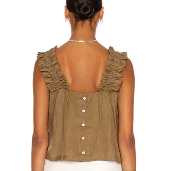 FRAME Ruffle Strap Tank Moss Green Size Large - Picture 6 of 12